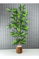 Ahşap Saksılı Yapay Yapraklı Bambu Ağacı 3 Gövde 90cm