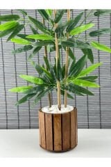 Ahşap Saksılı Yapay Yapraklı Bambu Ağacı 3 Gövde 90cm